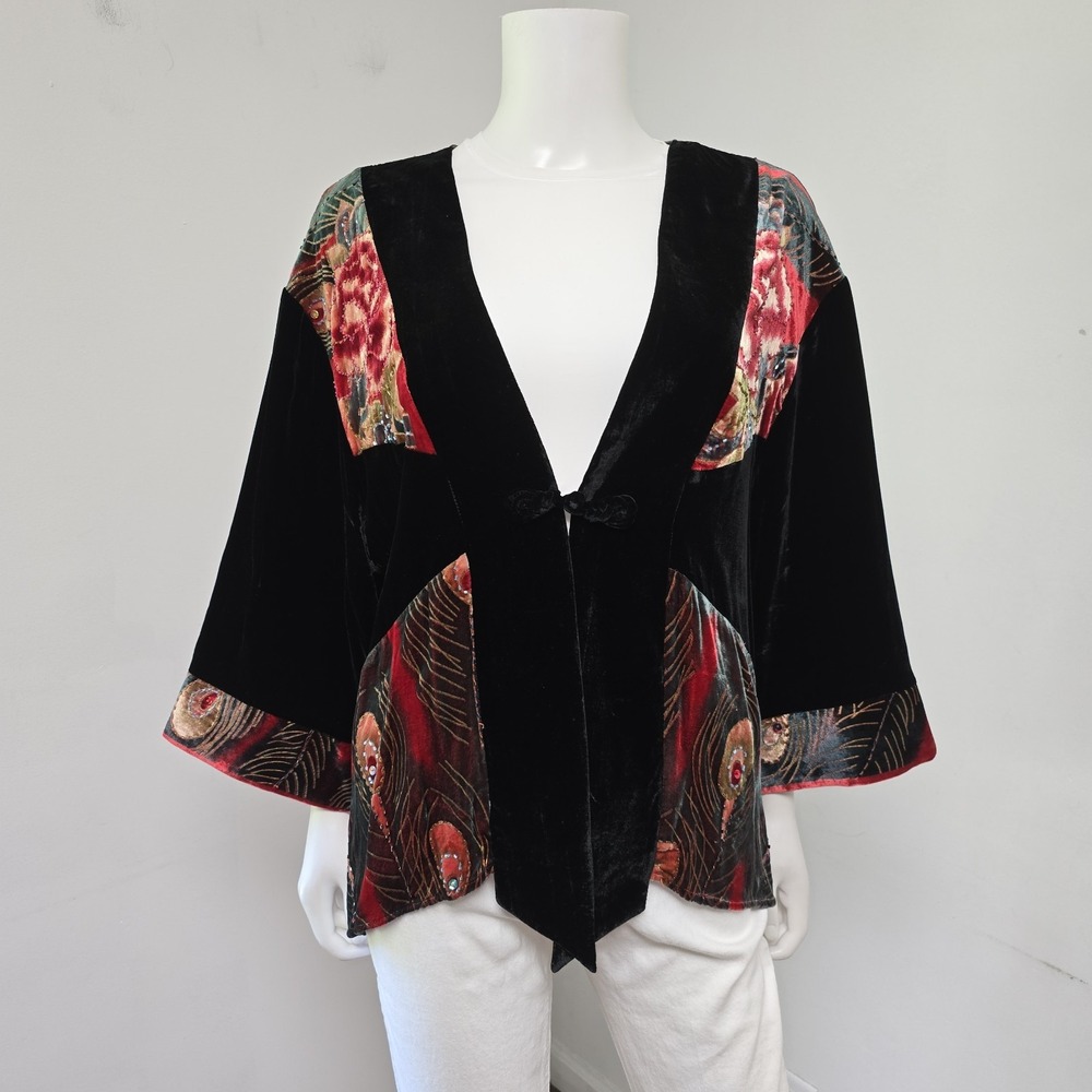 The Paragon Beaded Kimono Peacock Velvet Patchwork Size XL Art to Wear Bohemian